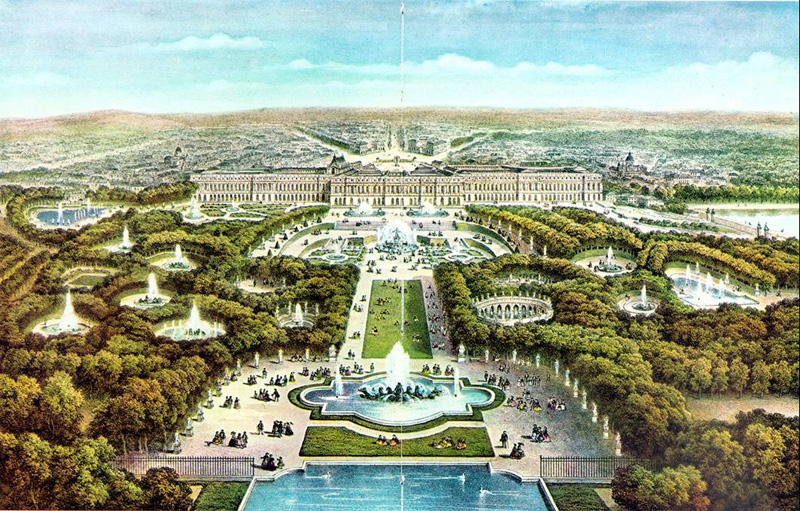 Вся архітектурно-планувальна композиція Версаля підпорядкована ідеї звеличення багатства і могутності «короля-сонця»